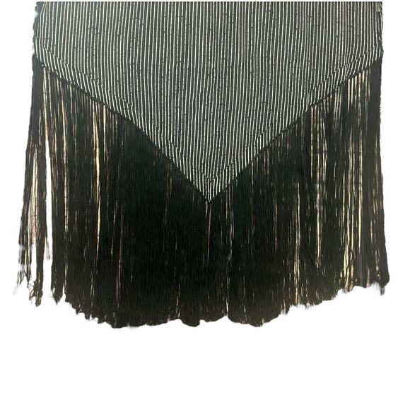 Sterling Styles Women's Black/Cream Striped Fringe Hem Duster/ Kimono | One Size - Picture 12 of 15